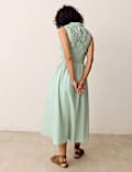 Pure Cotton Shirred Sleeveless Midi Dress