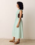 Pure Cotton Shirred Sleeveless Midi Dress
