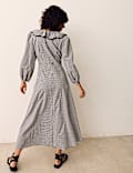 Cotton Rich Gingham Frill Neck Midaxi Dress