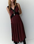 Satin Lace Detail Midi Drop Waist Dress