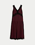 Satin Lace Detail Midi Drop Waist Dress