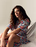 Floral V-Neck Gathered Midi Wrap Dress