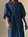 Denim Collared Midi Utility Shirt Dress