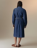 Denim Collared Midi Utility Shirt Dress