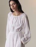 Tailliertes Midaxikleid mit Lochstickerei und hohem Baumwollanteil
