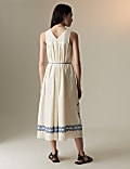 Pure Cotton Embroidered V-Neck Midi Dress