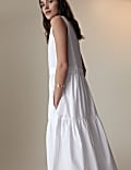 Vestido camisero maxi a media pierna 100% algodón en capas