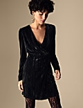 Velvet V-Neck Mini Wrap Dress