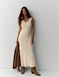 Pure Silk Beaded V-Neck Maxi Slip Dress