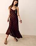 Fond de robe midi jacquard &agrave; d&eacute;collet&eacute; rond