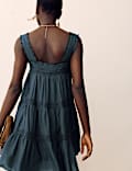 Lace Square Neck Mini Tiered Smock Dress