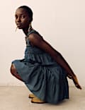 Lace Square Neck Mini Tiered Smock Dress