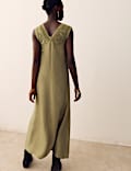 Satin Embroidered Midi Slip Dress