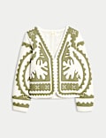 Pure Cotton Applique V-Neck Bomber Jacket