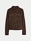 Suede Studded Collared Utility Jacket