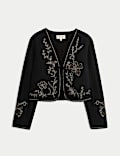 Pure Cotton Embellished Tie Front Jacket