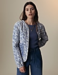 Printed Quilted Reversible Collarless Jacket