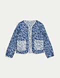 Printed Quilted Reversible Collarless Jacket