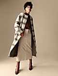 Checked Collarless Longline Shacket with Wool