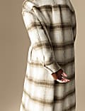 Checked Collarless Longline Shacket with Wool