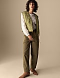 Pure Cotton Printed Quilted Cropped Gilet
