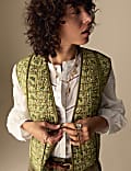 Pure Cotton Printed Quilted Cropped Gilet