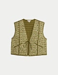 Pure Cotton Printed Quilted Cropped Gilet