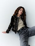 Velvet Embellished Collarless Jacket