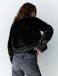 Velvet Embellished Collarless Jacket