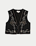 Veste sans manches 100 % coton orné à nouer sur le devant
