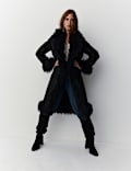 Faux Fur Trim Longline Coat