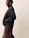 Denim Bubble Hem Biker Jacket