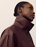 Leather Funnel Neck Jacket