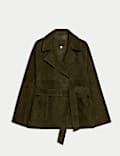 Suède trenchcoat met platte kraag en riem