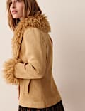 Faux Fur Collar Suedette Jacket
