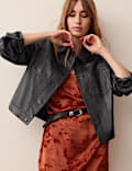 Leather Collared Short Trucker Jacket