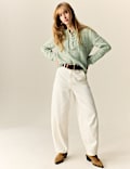 Cotton Blend Pointelle Tie Neck Jumper