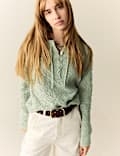 Cotton Blend Pointelle Tie Neck Jumper