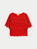 Cotton Blend Knitted Detail Top