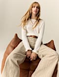 Cotton Rich Pointelle Crew Neck Jumper