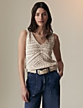 Pure Cotton Textured V-Neck Knitted Vest