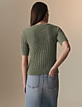 Pure Cotton Cable Knit Short Sleeve Top