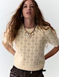 Metallic Geometric Jacquard Jumper with Wool