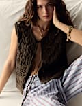 Cotton Rich Knitted Fringed Tie Front Waistcoat