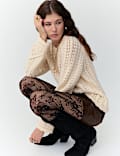 Chunky Pointelle Crew Neck Jumper with Wool