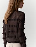 Knitted Crew Neck Ruffle Jumper with Mohair