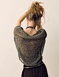 Cotton Blend Open Knit Slouchy Jumper