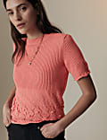 Cotton Blend Pointelle Knitted Top