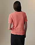 Cotton Blend Pointelle Knitted Top