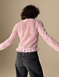Pointelle Ruffle Fitted Jumper with Alpaca